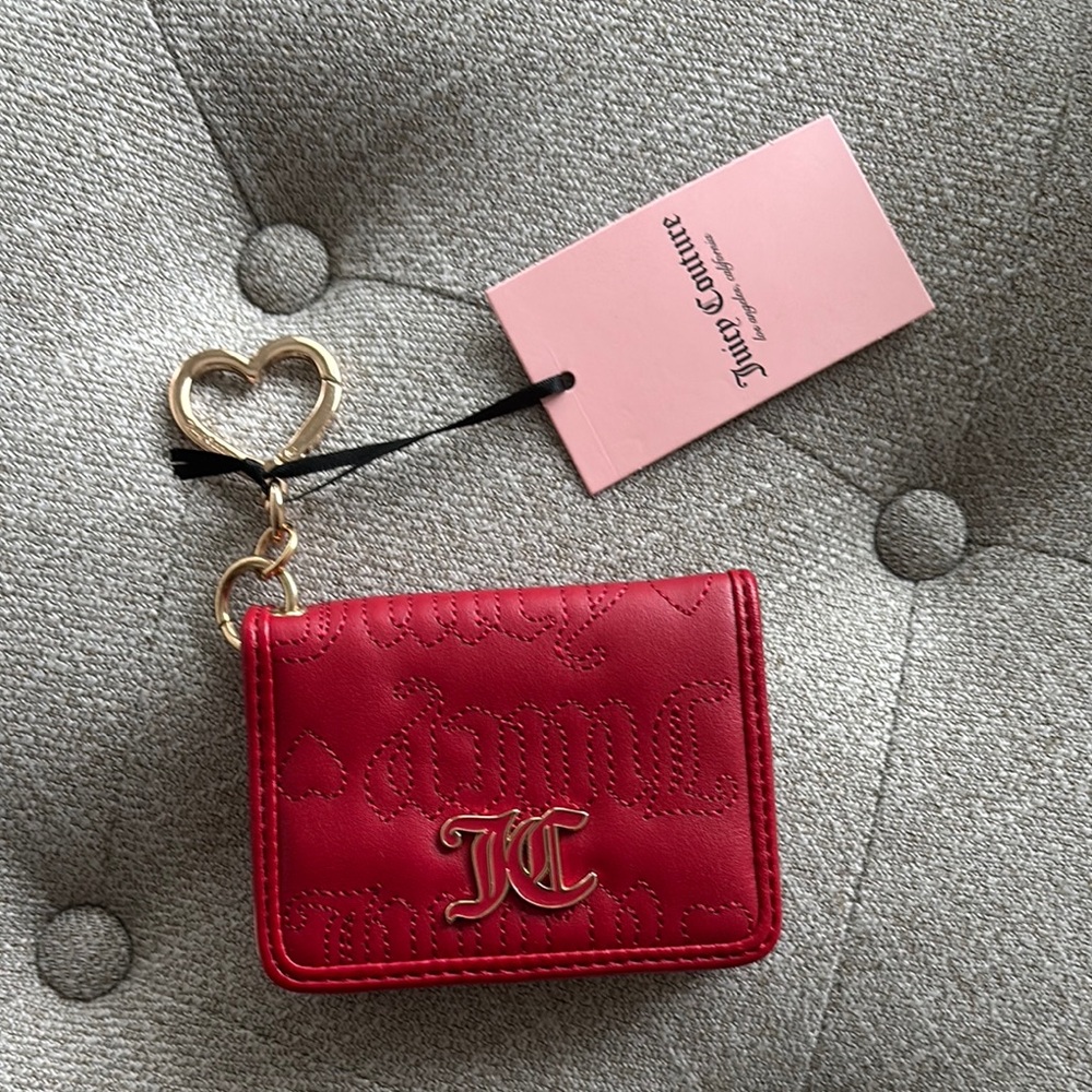 Juicy Couture Red and Gold Key Card Holder with Heart Charm